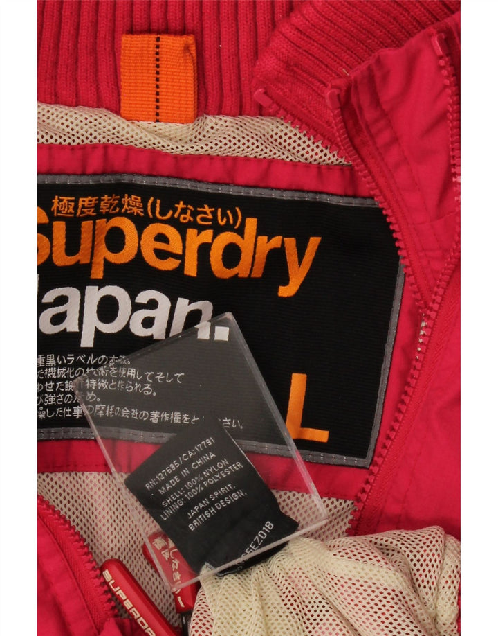 Superdry Dame grafisk hætte vindjakke UK 16 Large Pink Nylon