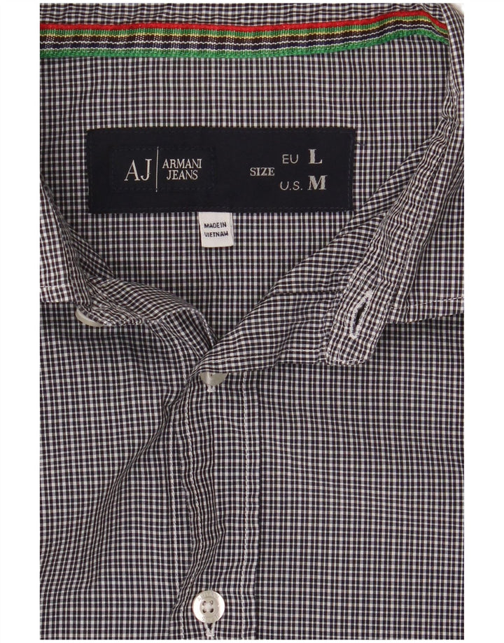 Armani Jeans Herre Slim Shirt Large Navy Blue Gingham