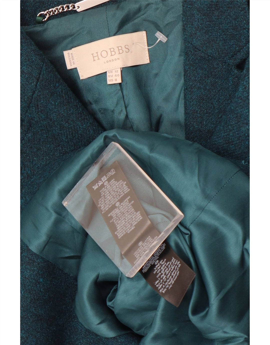 Hobbs Dame 3-knaps blazerjakke UK 12 Medium Green Wool