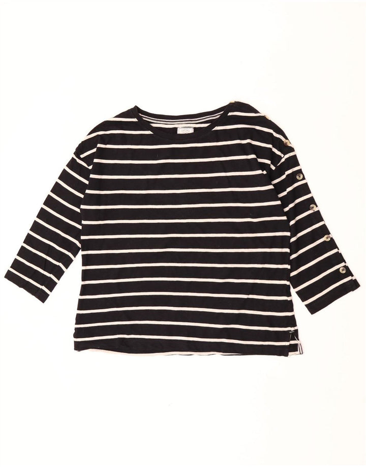 Fat Face Dame Top 3/4 ærmer UK 12 Medium Sort Stribet Bomuld