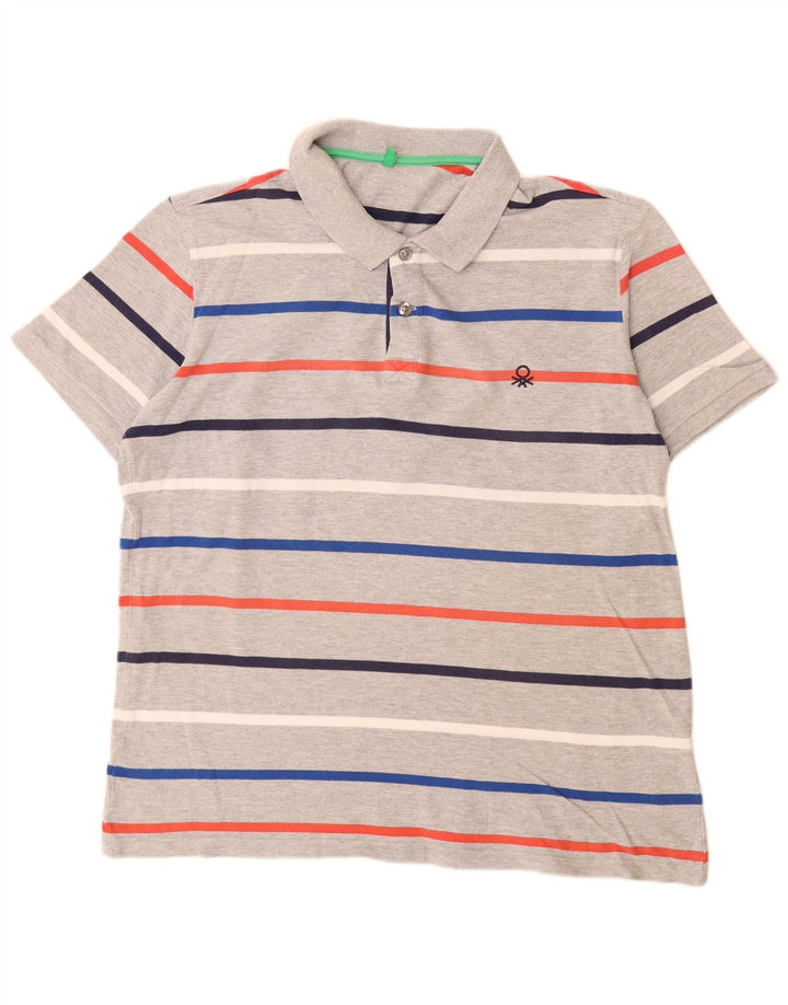 Benetton herre poloshirt XL gråstribet bomuld