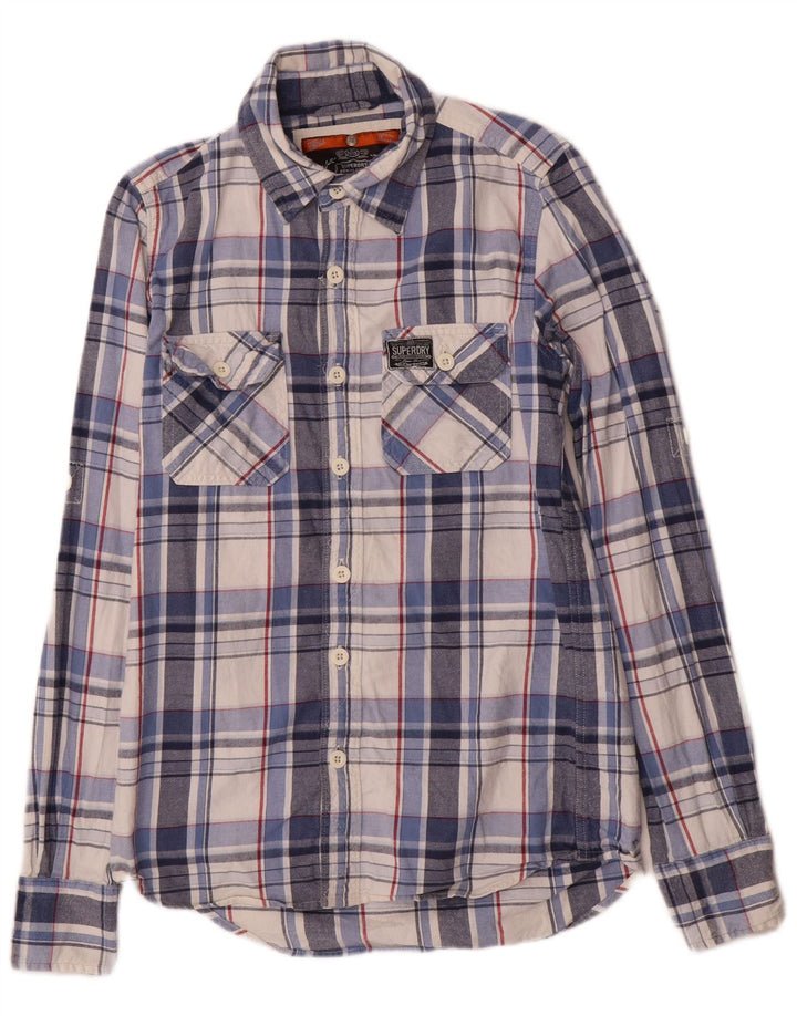 Superdry Flanelskjorte til mænd, lille blå plaid bomuld