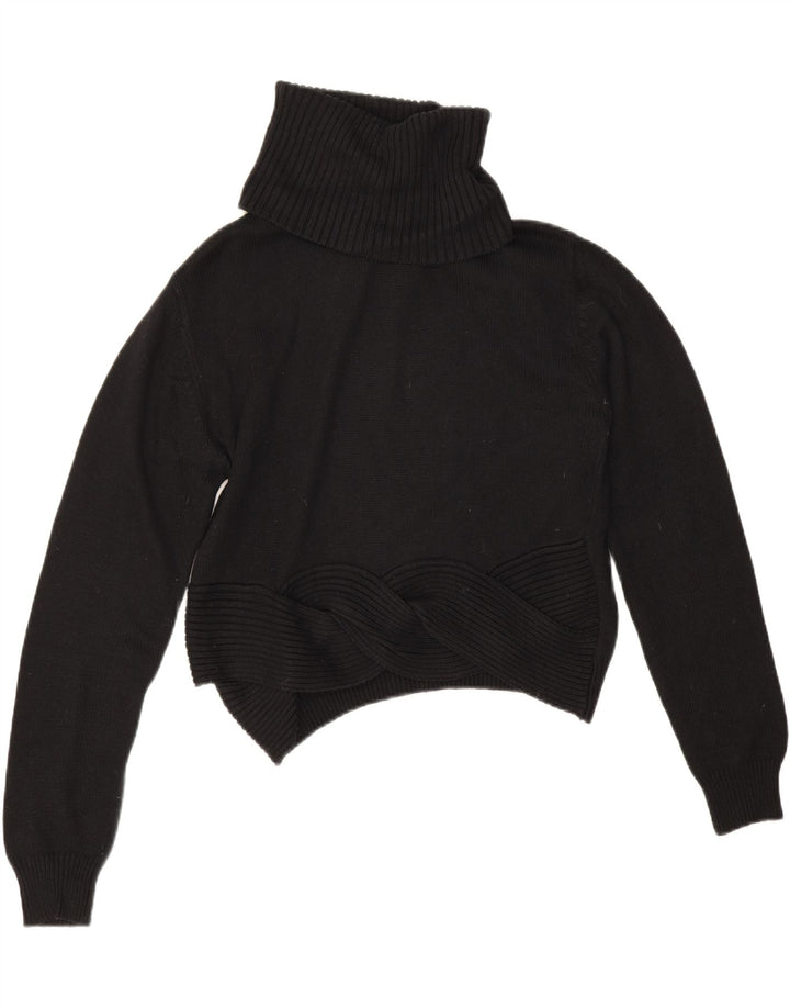 Guess Womens Crop Roll Neck Jumper Sweater UK 14 Medium Black Bomuld