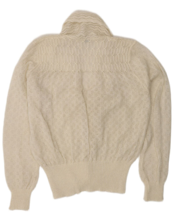 VINTAGE Dame Cardigan Sweater UK 16 Large Off White Akryl