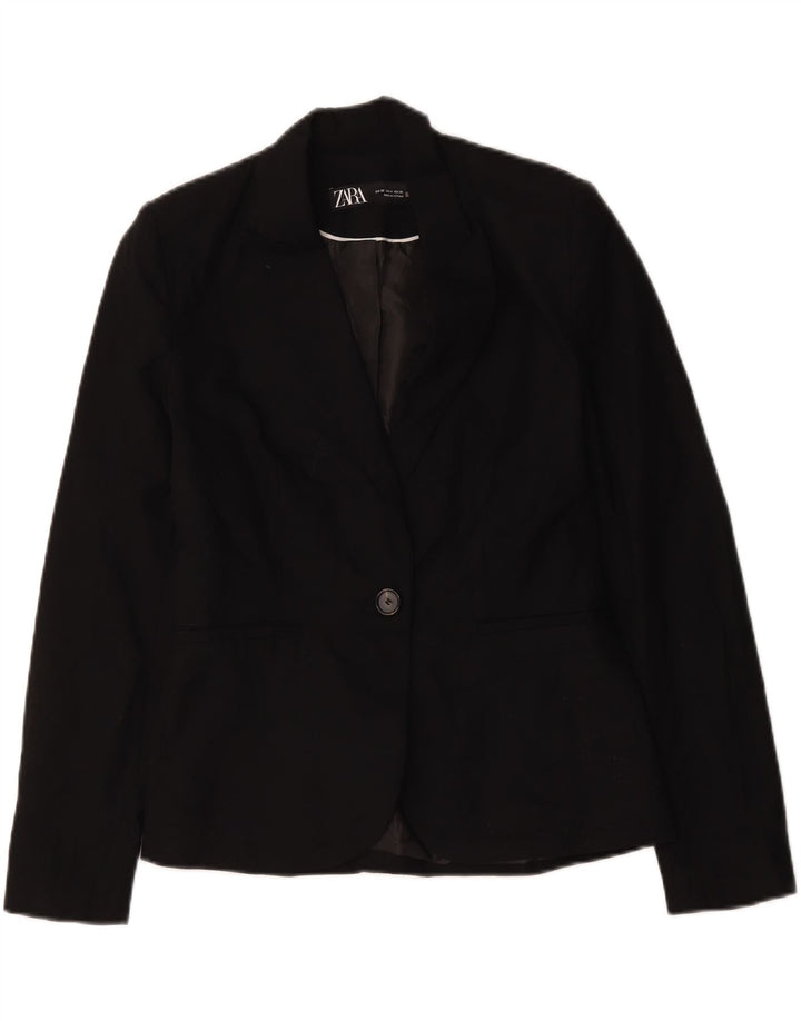 Zara Dame 1 Knap Blazer Jacket UK 36 Small Black Polyester