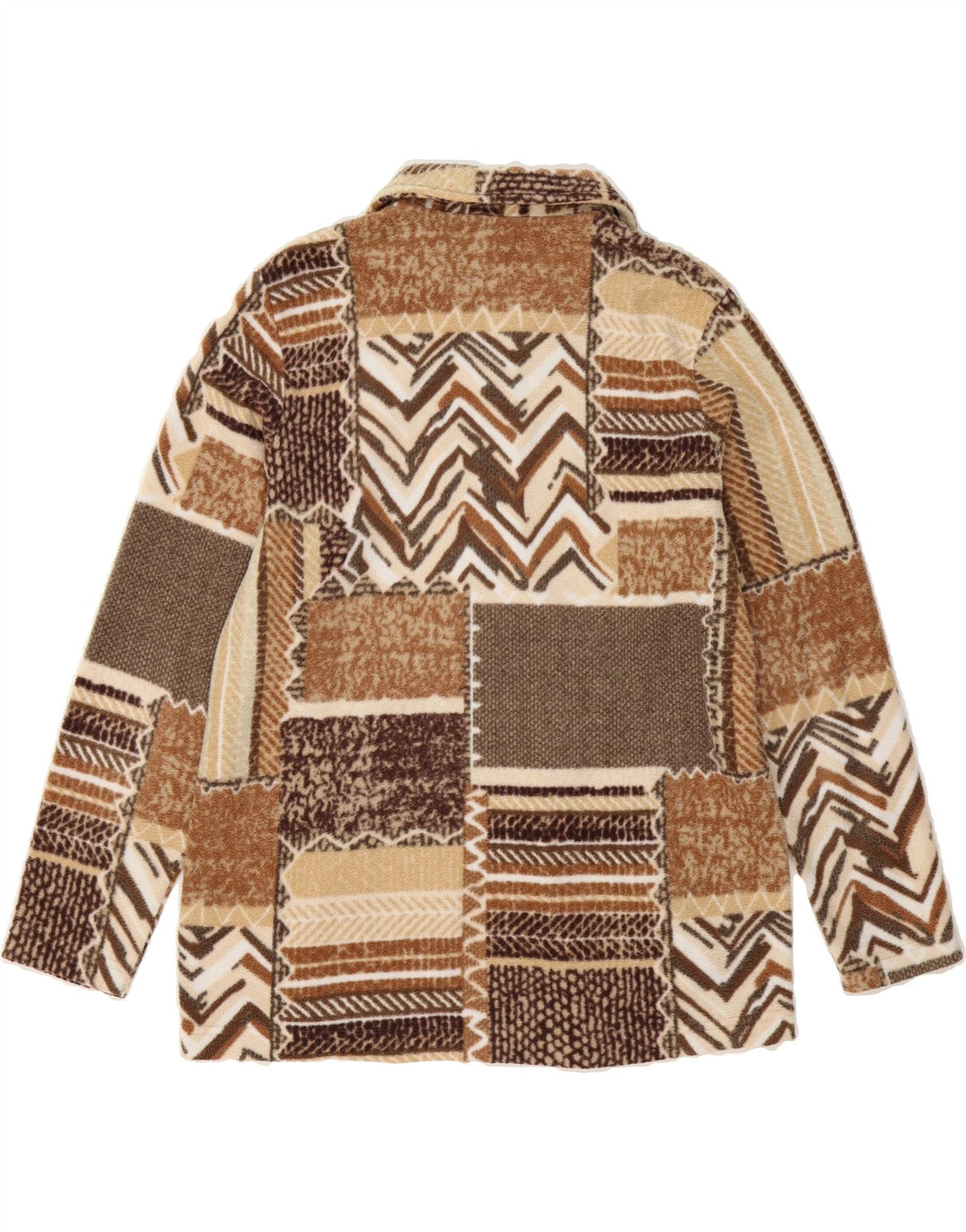 VINTAGE Womens Fleece Jacket EU 42 Large Brown Patchwork Polyester Vintage Vintage and Second-Hand Vintage from Messina Hembry 