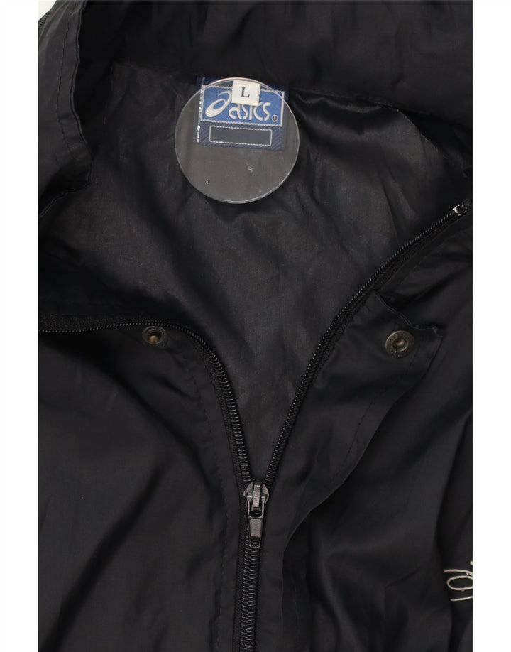ASICS Mens Graphic Hooded Rain Jacket UK 40 Large Black Vintage Asics and Second-Hand Asics from Messina Hembry 