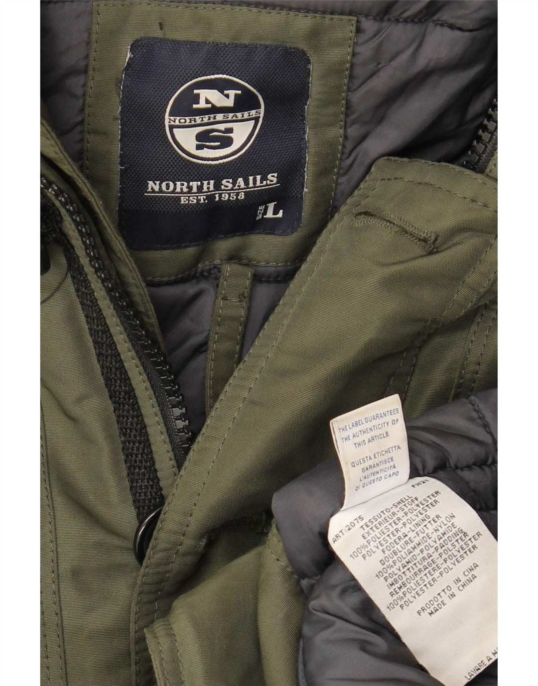 NORTH SAILS Mens Hooded Parka Jacket UK 40 Large Khaki Polyester Vintage North Sails and Second-Hand North Sails from Messina Hembry 