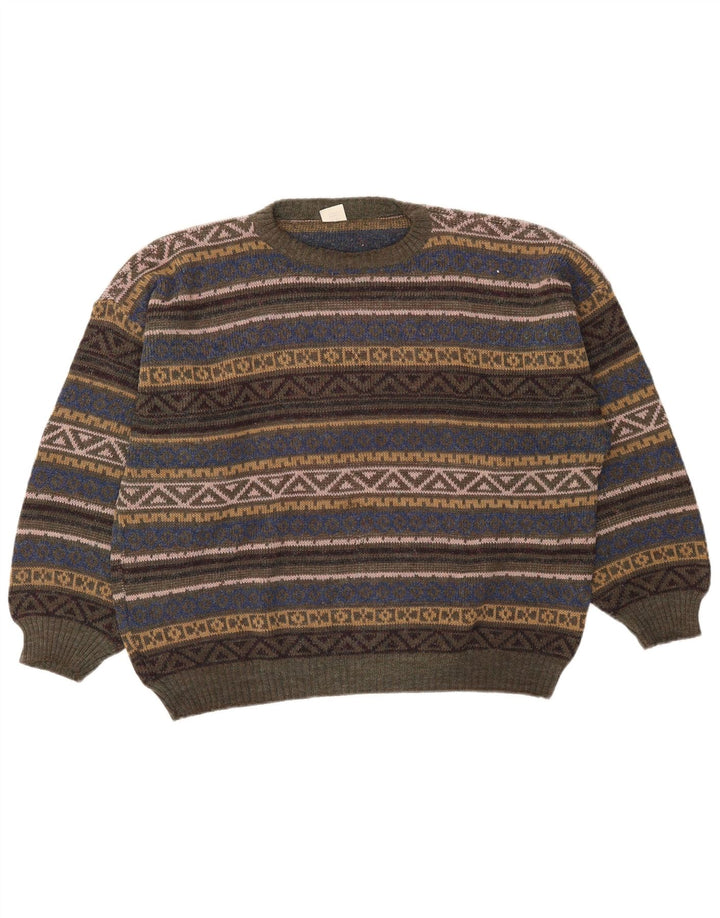 Vintage mænd med rund hals sweater medium flerfarvet Fair Isle
