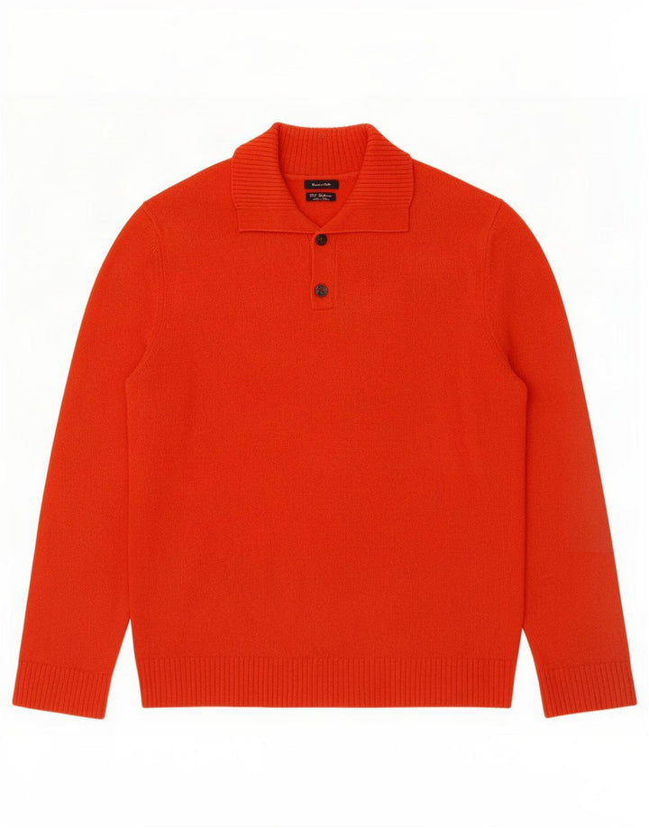 Massimo Dutti Herre Button Neck Jumper Sweater Stor Orange Uld