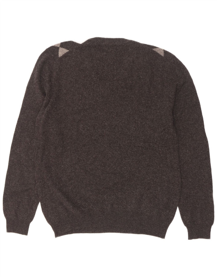 Benetton Herre V-hals sweater XL Grå Argyle/Diamond Wool