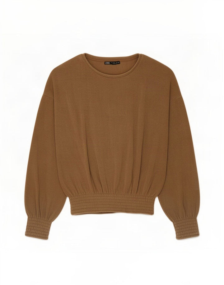 Zara Dame Oversized Top Langærmet UK 10 Lille brun polyester