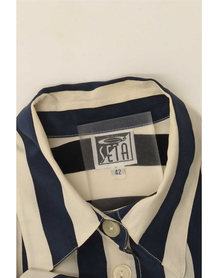 Vintage kortærmet skjortebluse til kvinder IT 42 Mellem marineblå stribet