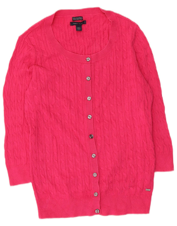 Tommy Hilfiger dame cardigan sweater 3/4 ærmer UK 12 Medium Pink Bomuld