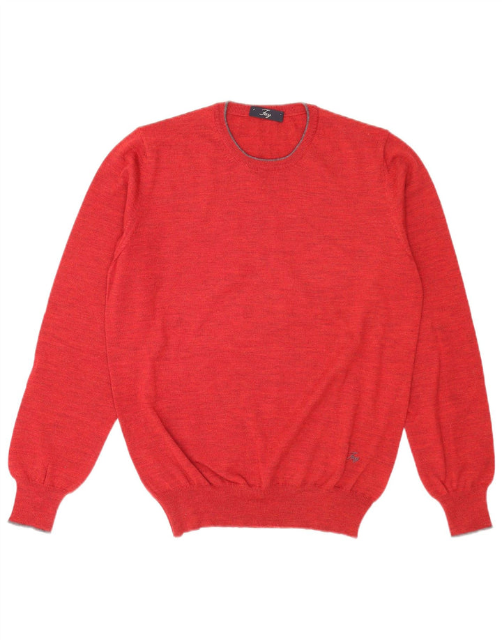 Fay Herre Crew Neck Jumper Sweater IT 48 Medium Red Virgin Wool