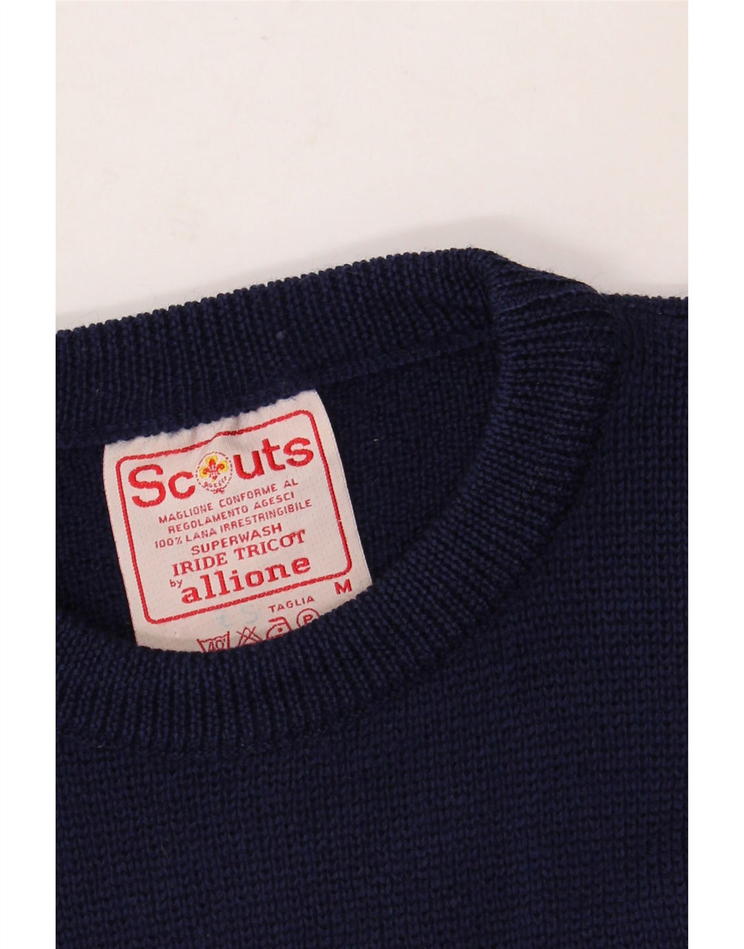 VINTAGE Herre sweater med rund hals, medium marineblå uld