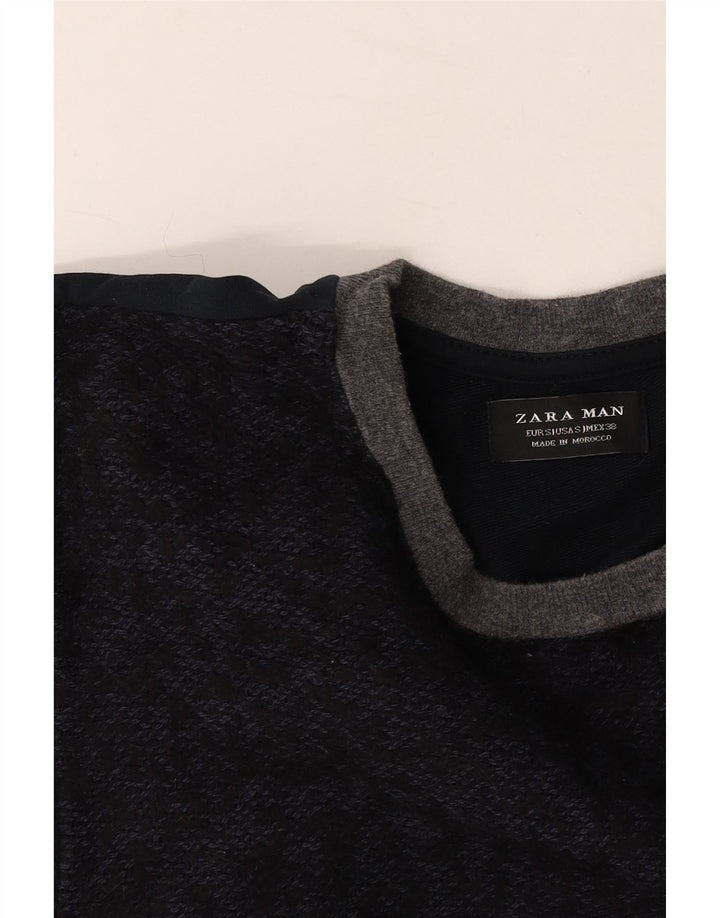 Zara Herre sweater med rund hals, lille marineblå farveblok