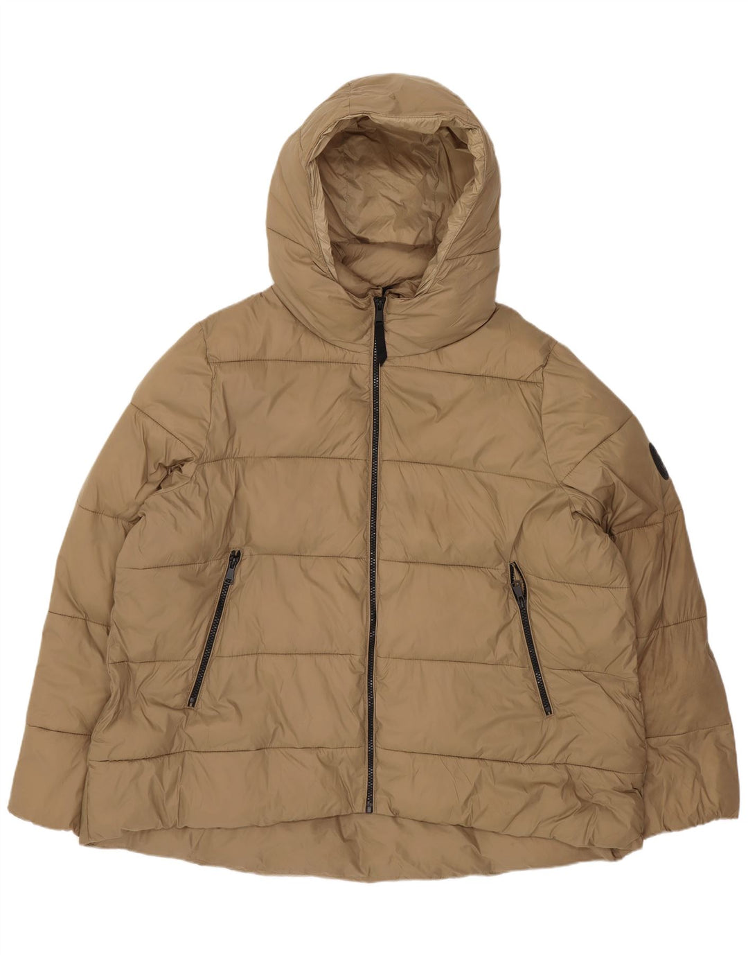 Zara Dame Hætte Polstret Jakke UK 20 2XL Beige Polyester
