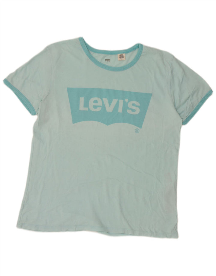 Levi's Dame Grafisk T-Shirt Top UK 16 Stor Blå Bomuld
