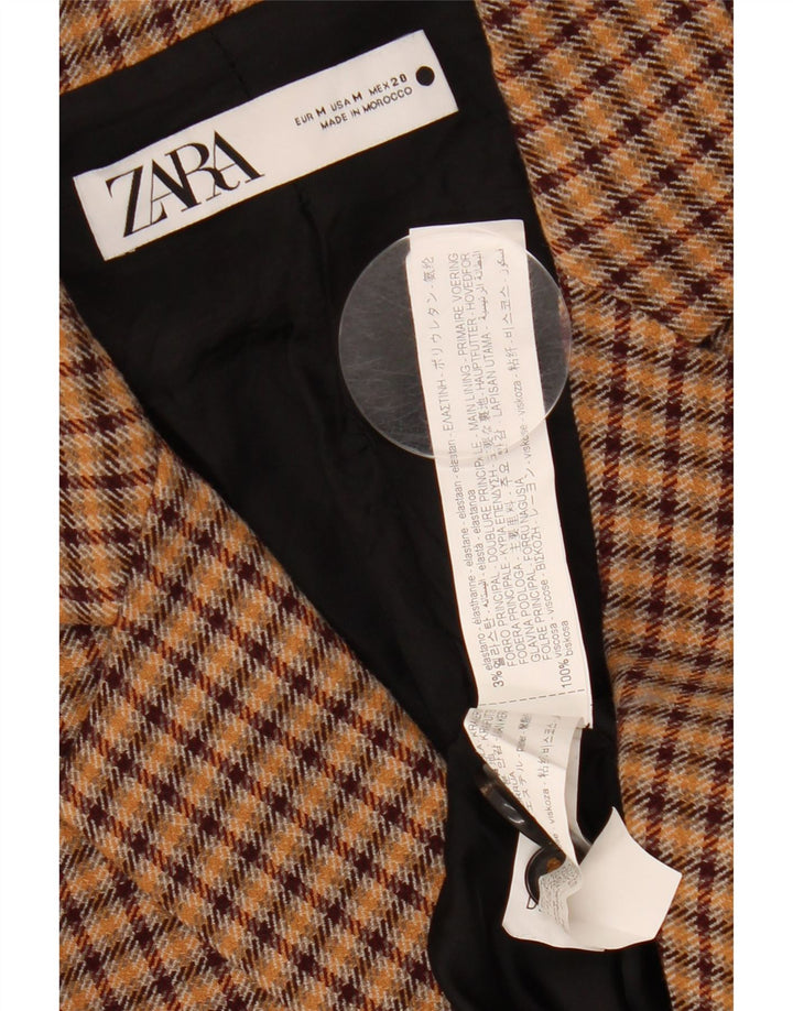 ZARA Dame 2-knaps blazerjakke UK 14 Medium brun ternet viskose