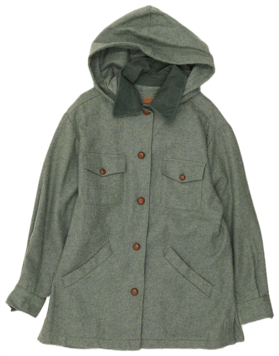 Ny Penny Womens Hooded Utility Jacket IT 42 Medium Green Wool