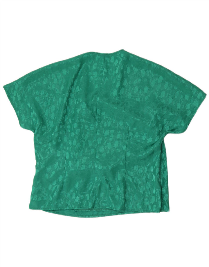 Vintage damebluse top UK 22 2XL Grøn plettet polyester