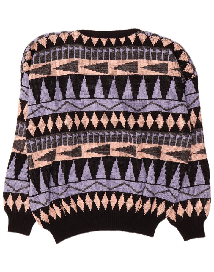 Vintage herre rund hals sweater stor flerfarvet geometrisk akryl