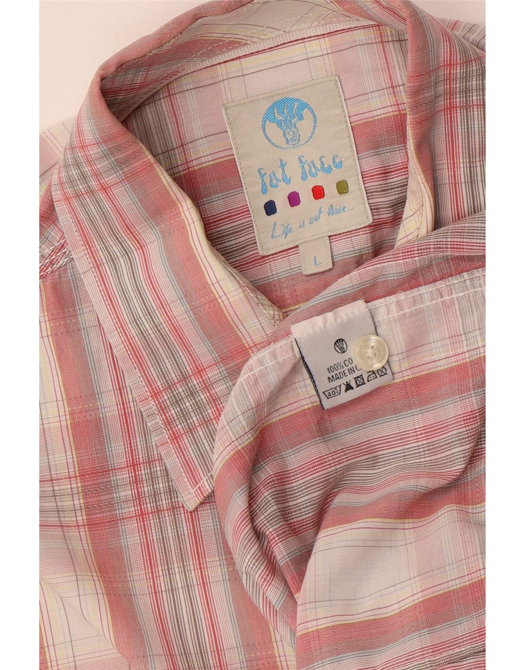 Fat Face Kortærmet Herreskjorte Stor Pink Plaid Bomuld