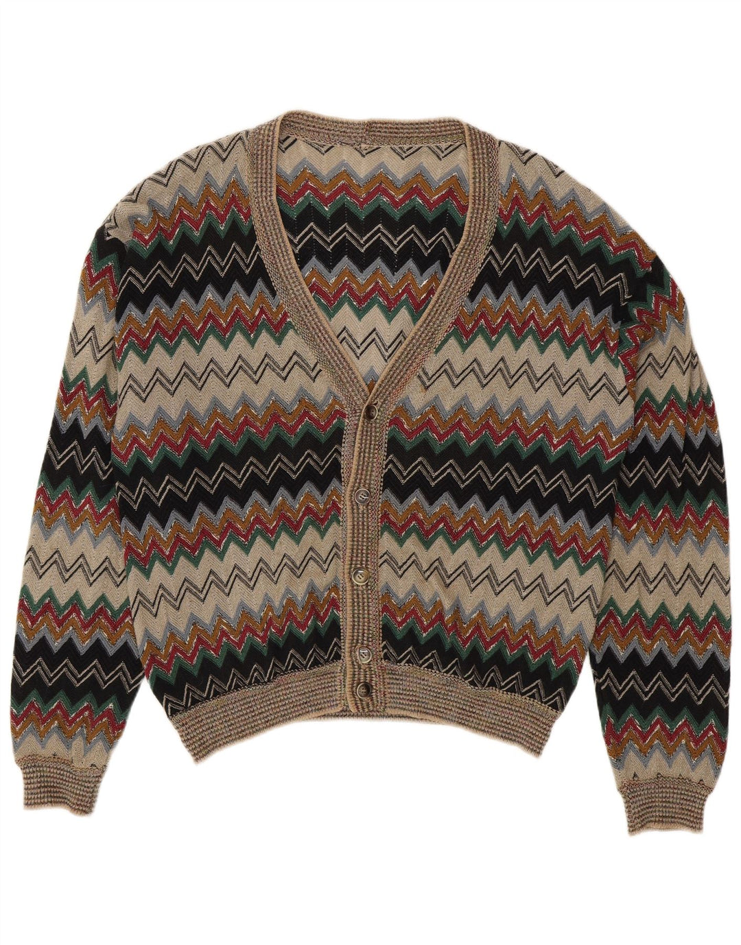Vintage herre cardigan sweater IT 50 Medium Flerfarvet Chevron Linned