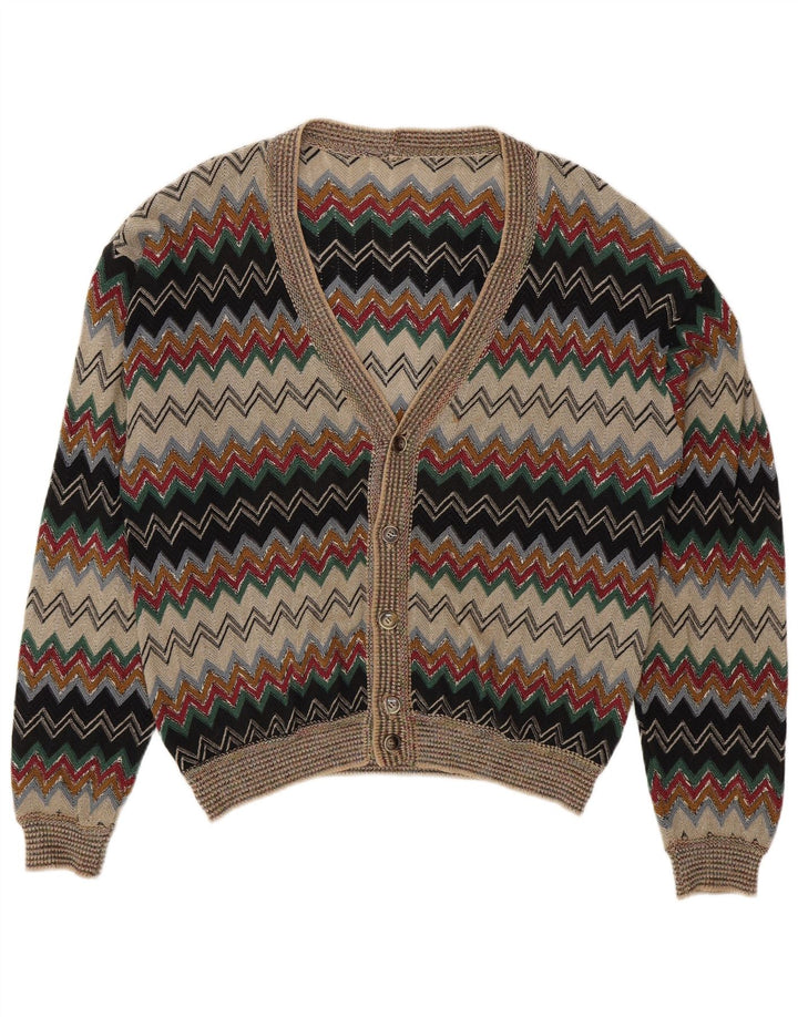Vintage herre cardigan sweater IT 50 Medium Flerfarvet Chevron Linned