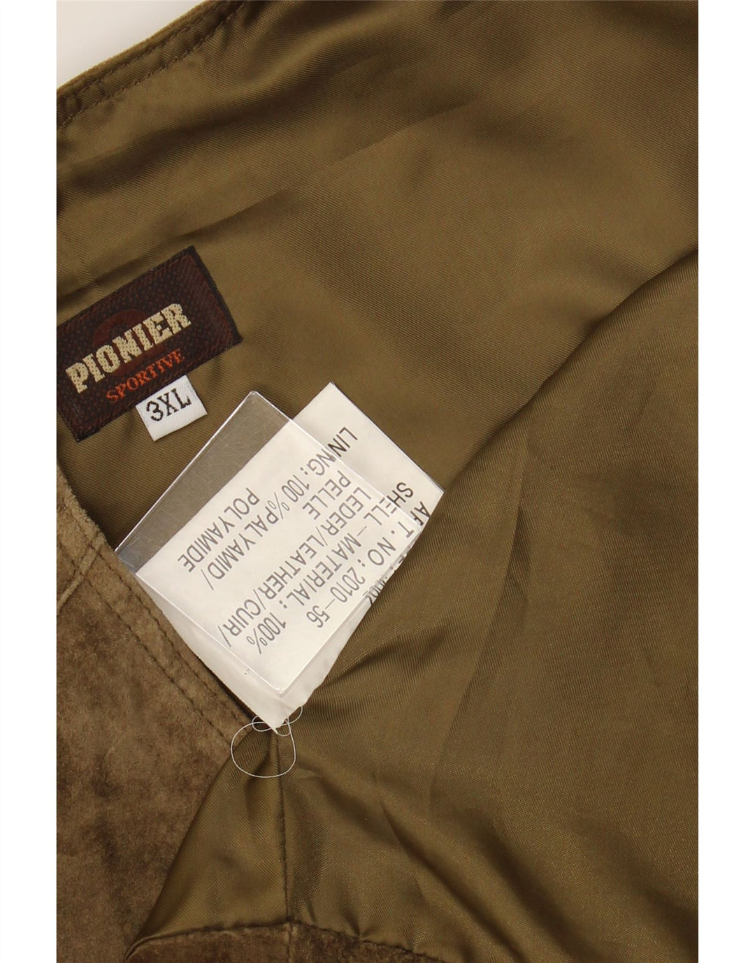 PIONIER Herre Ruskind Gilet UK 22 3XL Khaki Læder