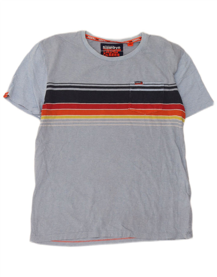 Superdry T-shirt top til mænd, mellemblå stribet bomuld