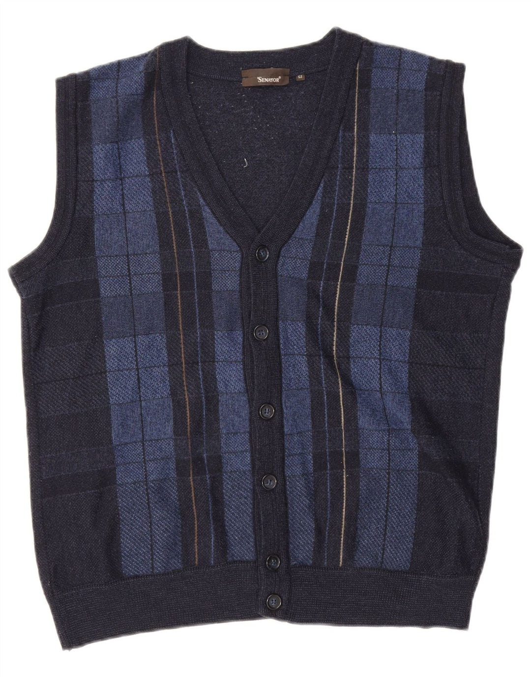 Senator Herre Ærmeløs Cardigan Sweater IT 52 Large Navy Blue Check