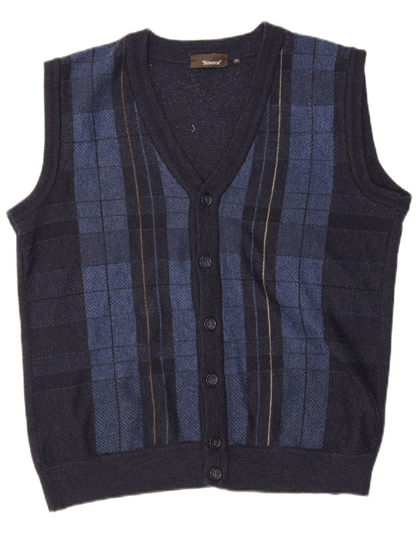 Senator Herre Ærmeløs Cardigan Sweater IT 52 Large Navy Blue Check