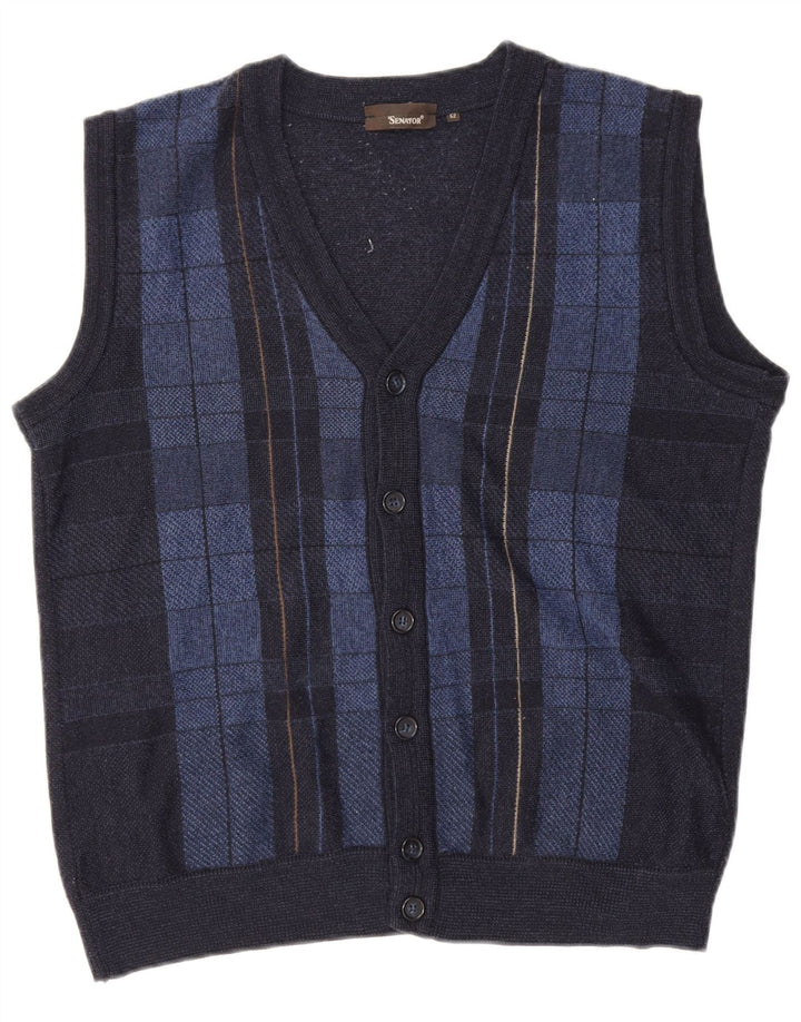Senator Herre Ærmeløs Cardigan Sweater IT 52 Large Navy Blue Check