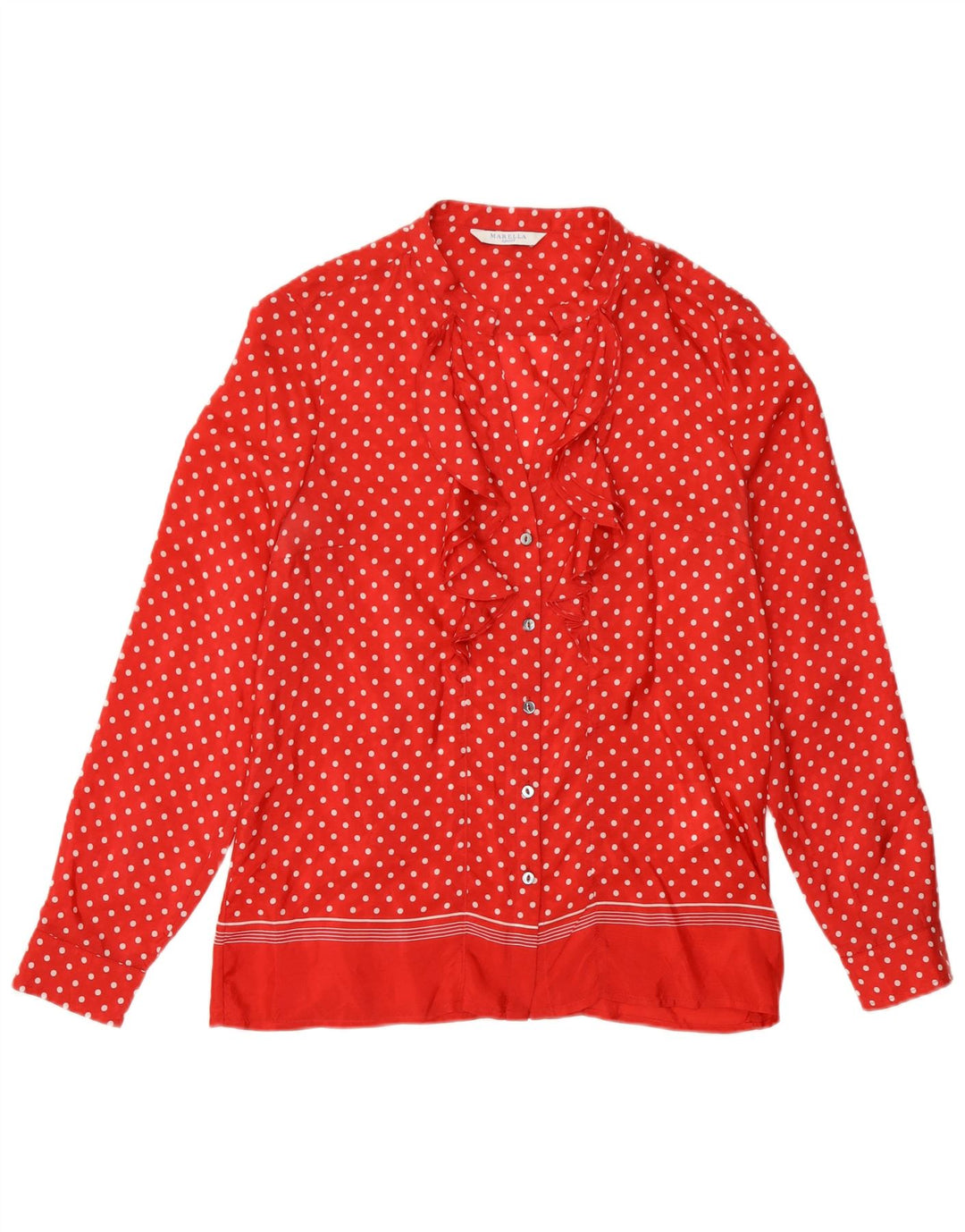 Marella Dame Flæse Front Shirt Bluse UK 10 Small Red Polka Dot Silke