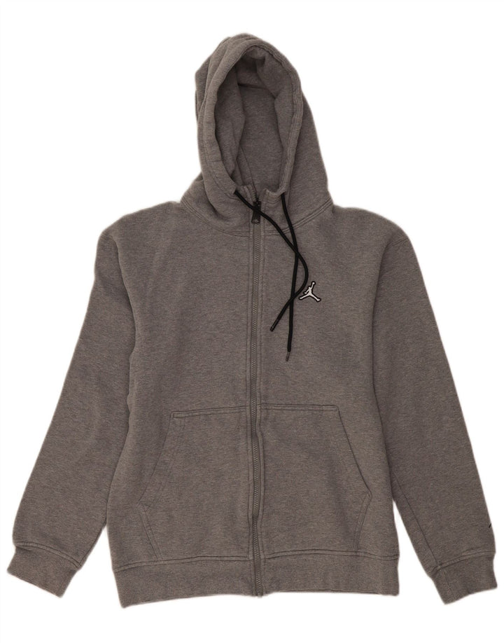 JORDAN Mens Zip Hoodie Sweater Small Grey Flecked Cotton