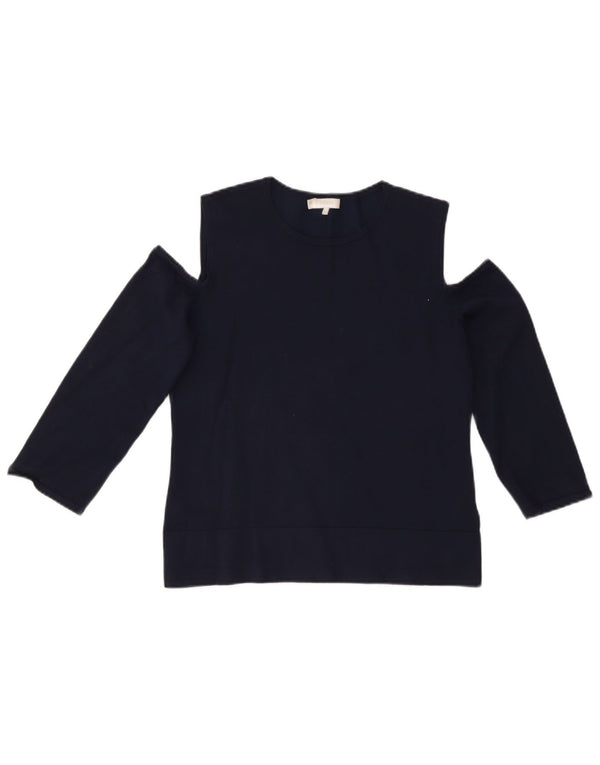 Hobbs Dame Off Shoulder Top 3/4 ærmer UK 12 Medium Navy Blue Viscose