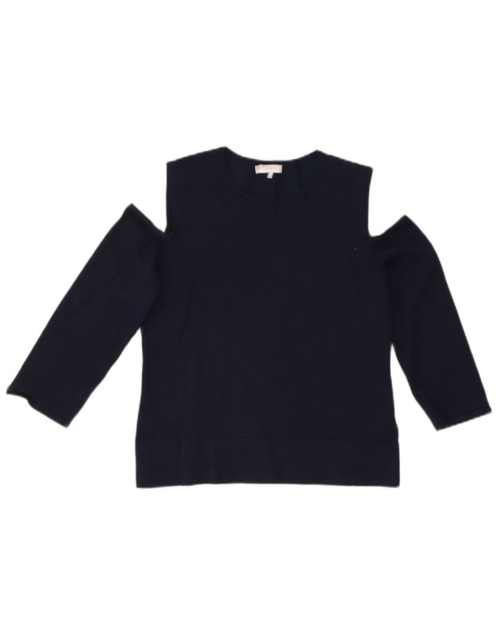 Hobbs Dame Off Shoulder Top 3/4 ærmer UK 12 Medium Navy Blue Viscose