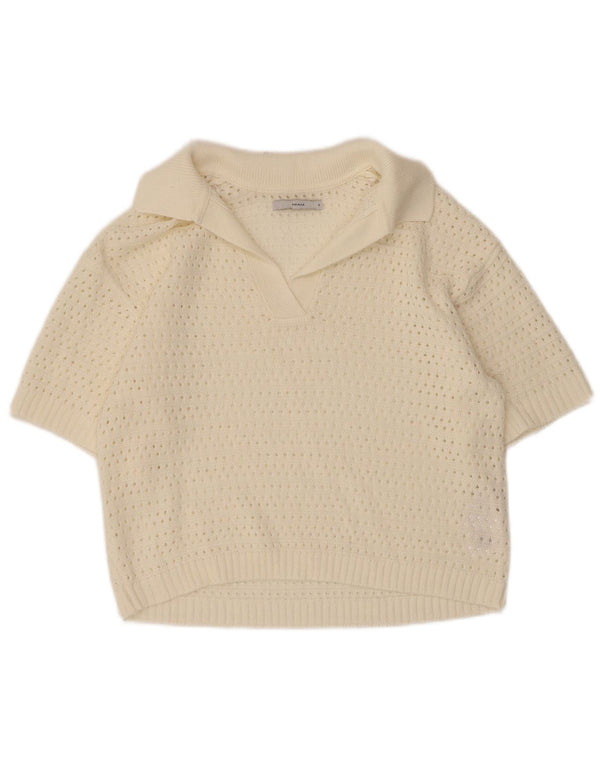 Pigalle Womens Crop Kortærmet Polo Neck Jumper Sweater UK 10 Small White