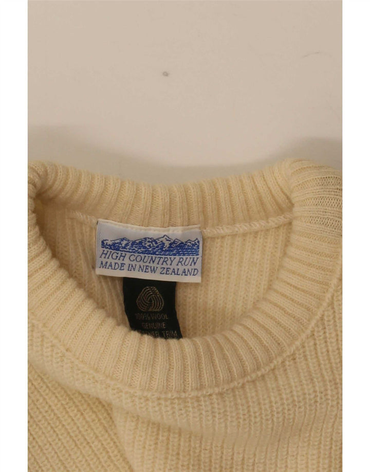 Vintage sweater med rund hals til mænd Medium Beige Colourblock Uld