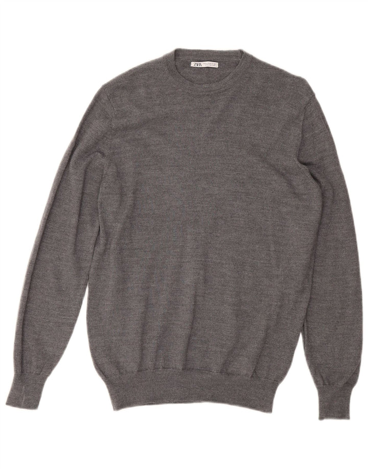 ZARA Womens Crew Neck Jumper Sweater UK 14 Medium Grey Acrylic