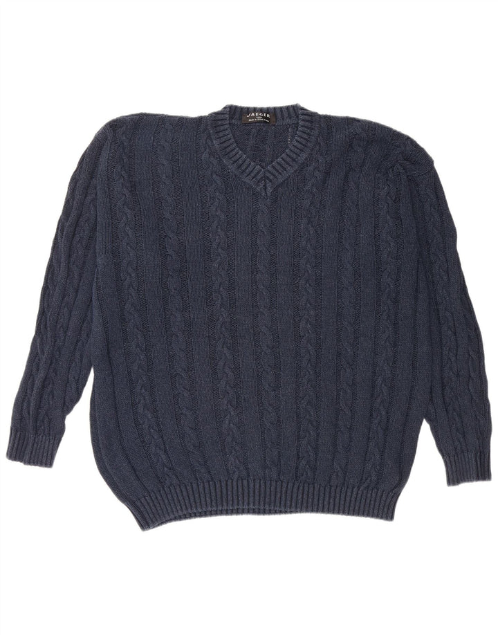 Jaeger Herre V-hals sweater Stor marineblå bomuld