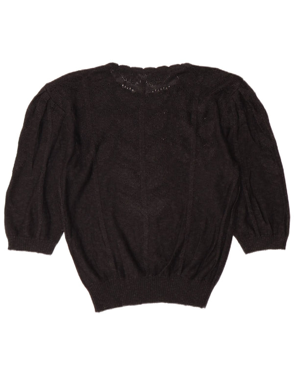 VINTAGE Dame 3/4-ærmet bådhalstrøje EU 42 Large Black