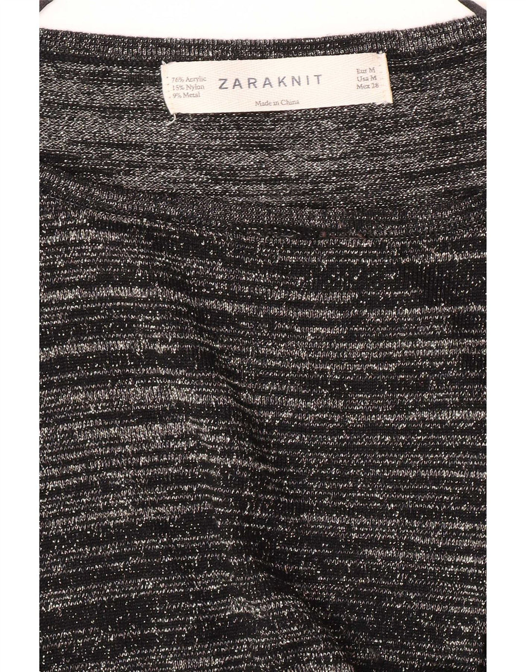 Zara Dame Top Langærmet UK 12 Medium Sort Stribet Akryl