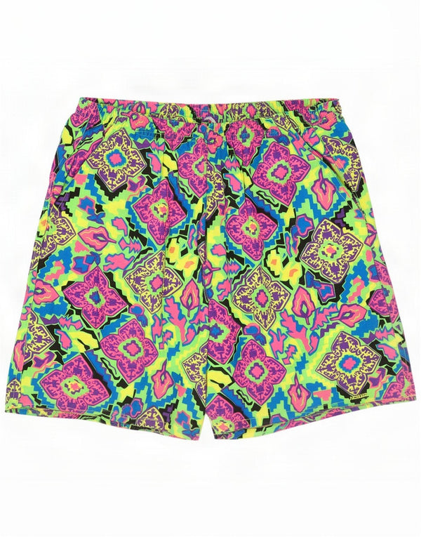 Vintage Dameshorts UK 14 Stor Flerfarvet Geometrisk Bomuld