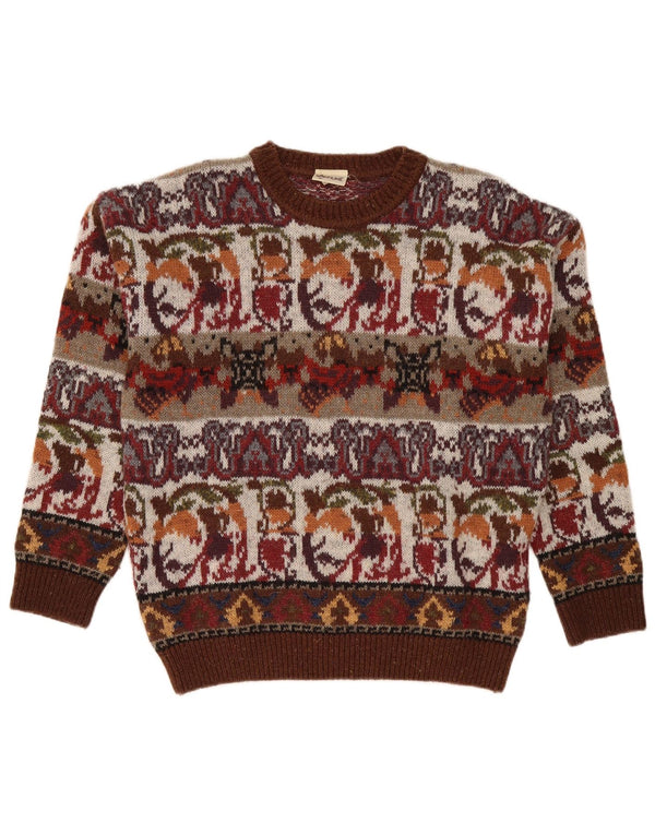 Fiume Herre Crew Neck Jumper Sweater IT 50 Medium Burgundy Fair Isle Akryl