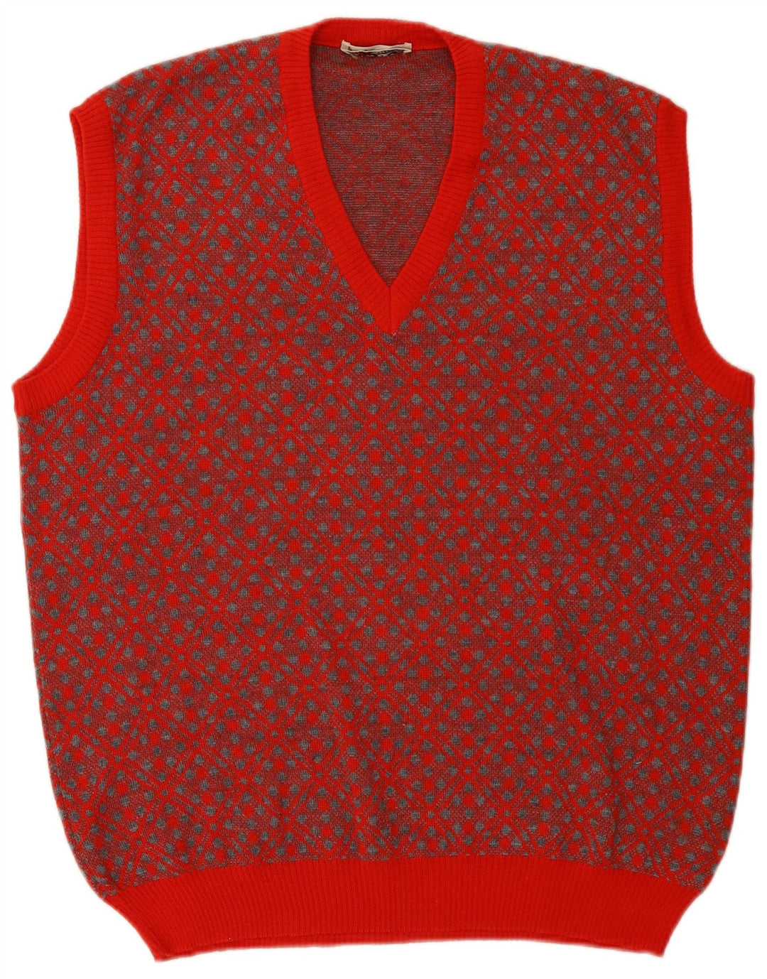 Vintage herrevest tanktop stor rød geometrisk uld