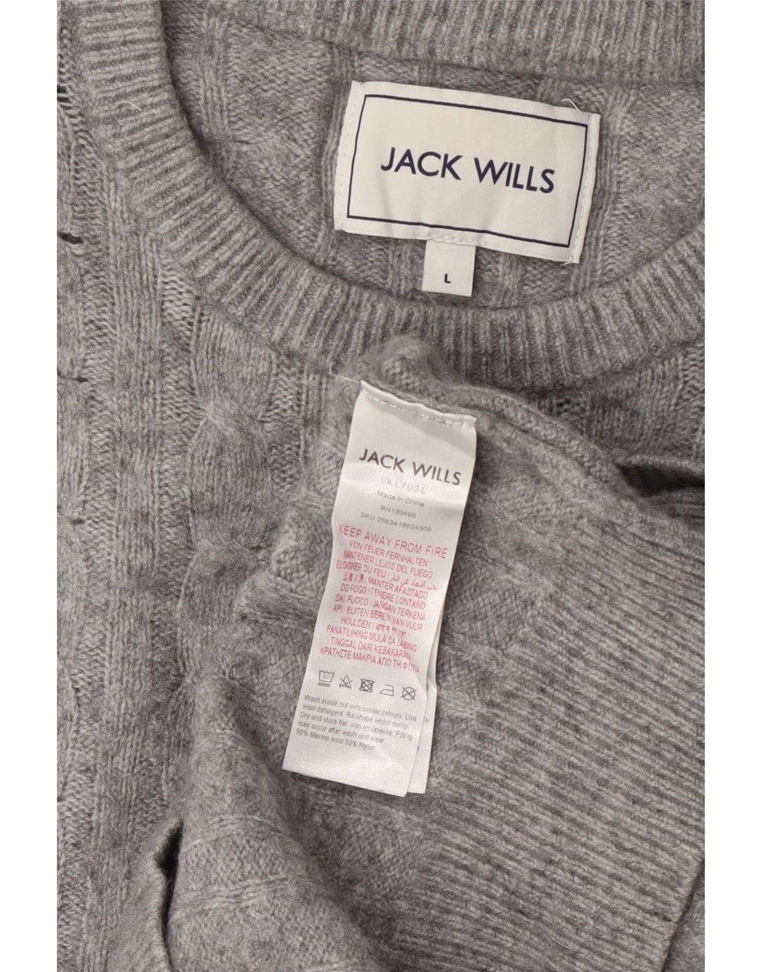 Jack Wills Dame Crew Neck Jumper Sweater UK 14 Large Grey Wool