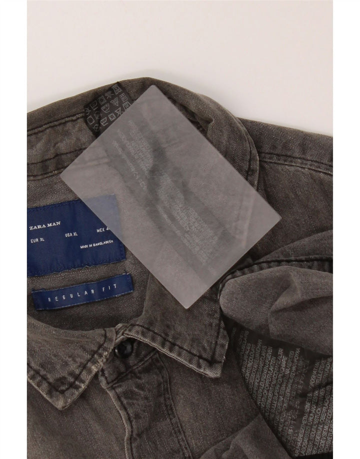 Zara Herre Regular Fit Denim Shirt XL Grå Bomuld